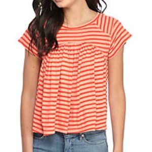 Free People Coral Cap- Sleeve Stripe Tee